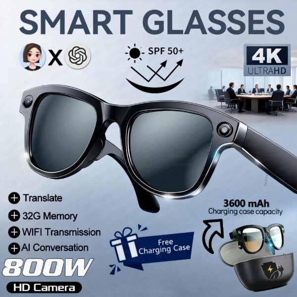 750da20d4ad4e567 2026 New 3600mAh Large Capacity Smart Glasses 800W Pixel Anti-shake Camera 120+Language Translation Video Recording Call Glasses