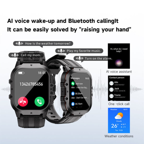 7522863caad4c589 New C26 Smart Watch 100+ Sports Modes Bluetooth Call Smartwatch 1.96" AMOLED Display 1ATM Waterproof Outdoor Military Wristwatch