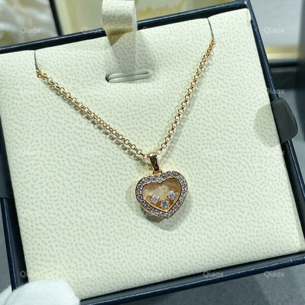 Sweet Romantic Sterling Sier Three Diamond Rotating Heart Necklace for Women's Simple Fashion Brand Jewelry Gift