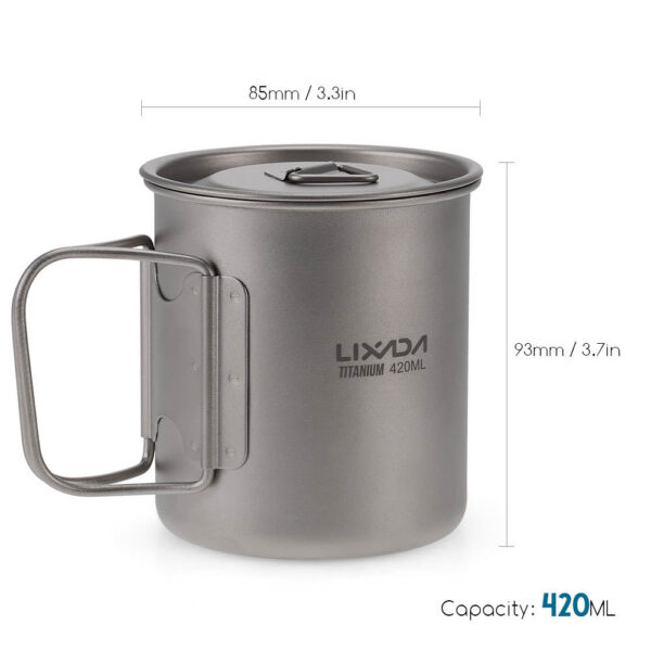 Lixada Ultralight Titanium 300/350/550/650ml Outdoor Cup Camping Picnic Water Mug Tableware with Foldable Handle