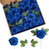 7525a3c1a62598f5 Artificial Flower Foam Purple Rose 50pcs Real Looking Fake Rose with Stems Leaves for Home Decoration Party Garden Centerpieces DIY Wedding Bouquets(Purple)