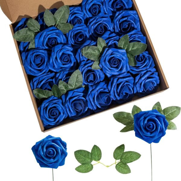 7525a3c1a62598f5 Artificial Flower Foam Purple Rose 50pcs Real Looking Fake Rose with Stems Leaves for Home Decoration Party Garden Centerpieces DIY Wedding Bouquets(Purple)