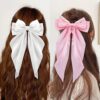 2Pcs/Set Elegant Bow Ribbon Women Fashion Solid Bowknot Satin Hairpin Barrettes Girls Ponytail Clip Hair Accessories