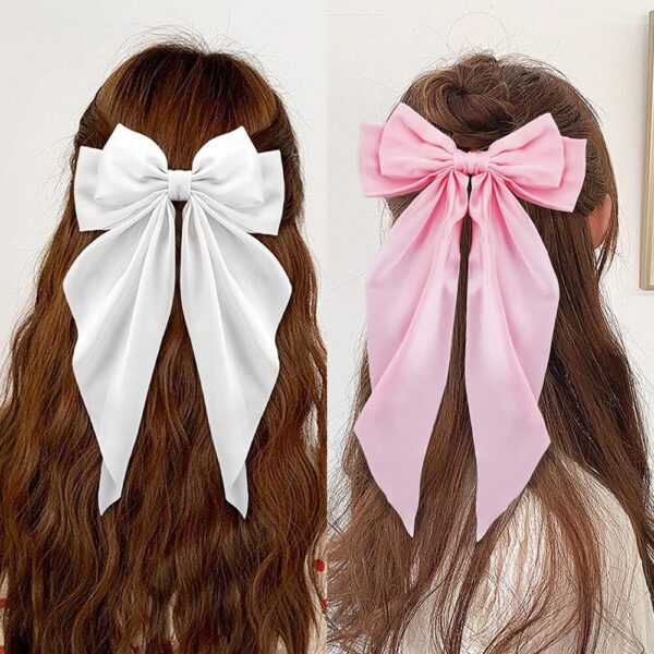 2Pcs/Set Elegant Bow Ribbon Women Fashion Solid Bowknot Satin Hairpin Barrettes Girls Ponytail Clip Hair Accessories