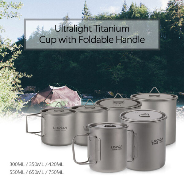 Titanium Outdoor Portable Camping Picnic Water Cup Mug with Foldable Handle 300ml 350ml 450ml 550ml 650ml / 750ml