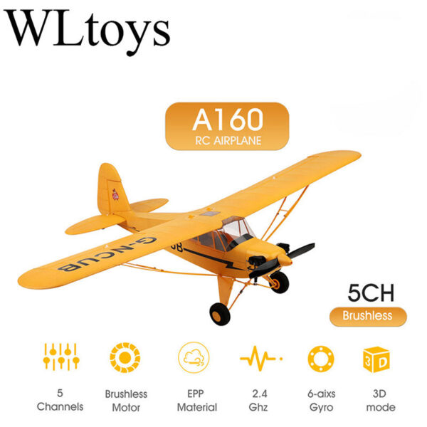 7547aa3aa7265643 Hot Sale RC Plane RTF 2.4G Brushless Motor 3D/6G Remote Control Airplane Wltoys A160 Upgraded J3-CUB Ready To Fly