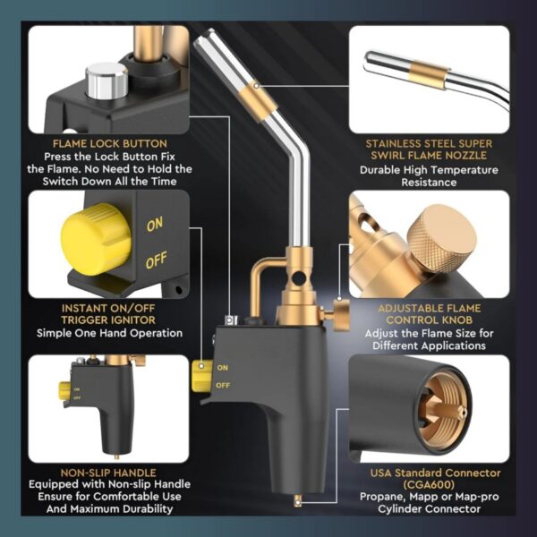 7552e67ffa96da13 Professional Propane Mapp Blow Torch,Welding Soldering Brazing Gas Plumbing Tool,Barbecue, Cooking, DIY Dissolution Gas Burner.