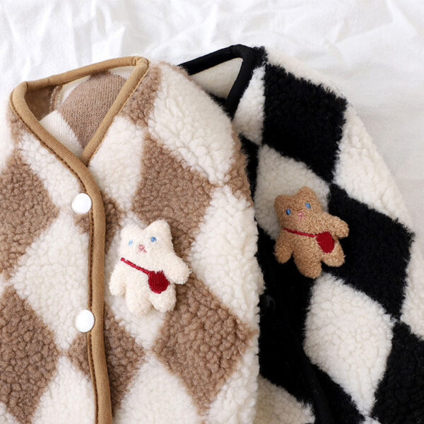 Fashion Plaid Fleece Puppy Coat Jack Dog Clothes Bear Vest Dogs Clothing Pet Outfits Cute Winter Yorkies Costume