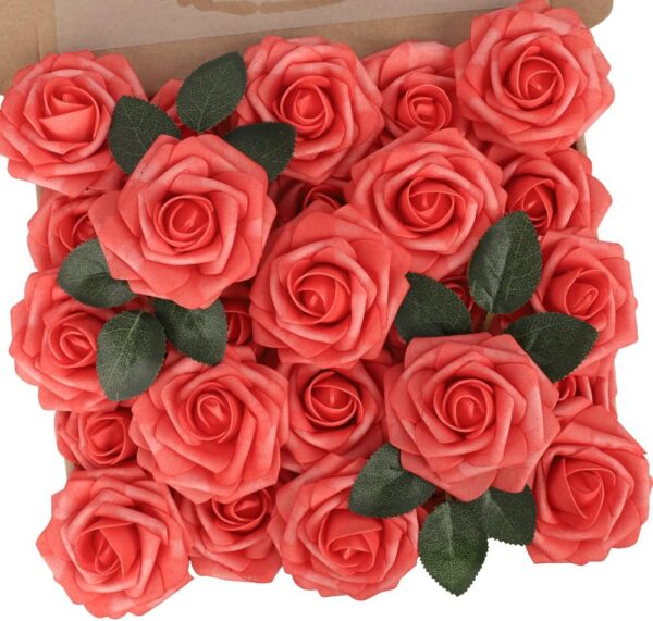 N&T NIETING Artificial Flowers, 25Pcs Fake Flowers Roses Perfect for DIY Wedding Bouquets Centerpieces Bridal Shower Party Home Flower Arrangement Decorations, Rainbow Color