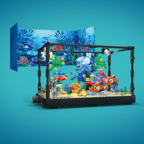 Fish Tank Kit with Lights, MOC Aquarium Marine Animal Building Blocks for Kids 6+, Bricks Toys Gifts