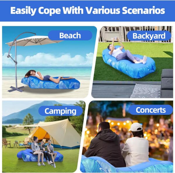 RZM Inflatable Lounger Air Sofa with Sunshade - Portable Waterproof Outdoor Couch for Camping, Beach, Hiking & Music Festivals - Quick Setup Lightweight Furniture w/Carry Bag (Clear Blue)