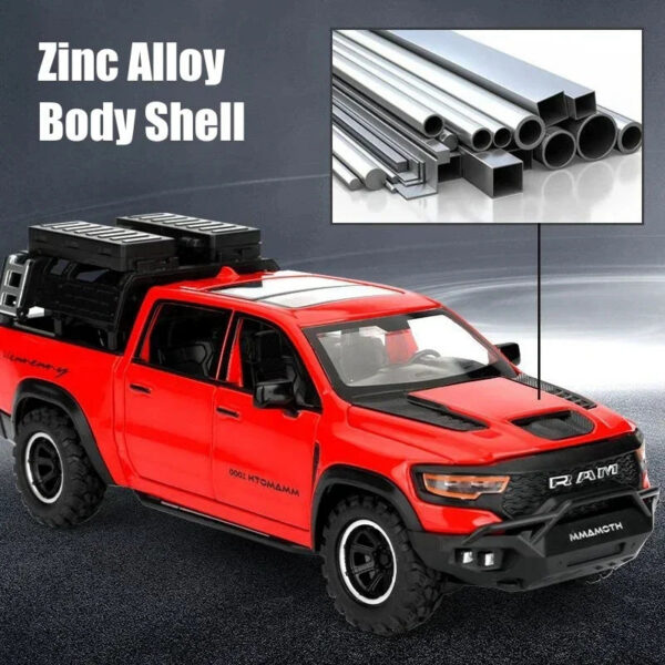 1:32 Dodge RAM Mammoth Pickup Truck Off Road Alloy Model Sound & Light Pull Back Collection Gift For Boys Children Kid