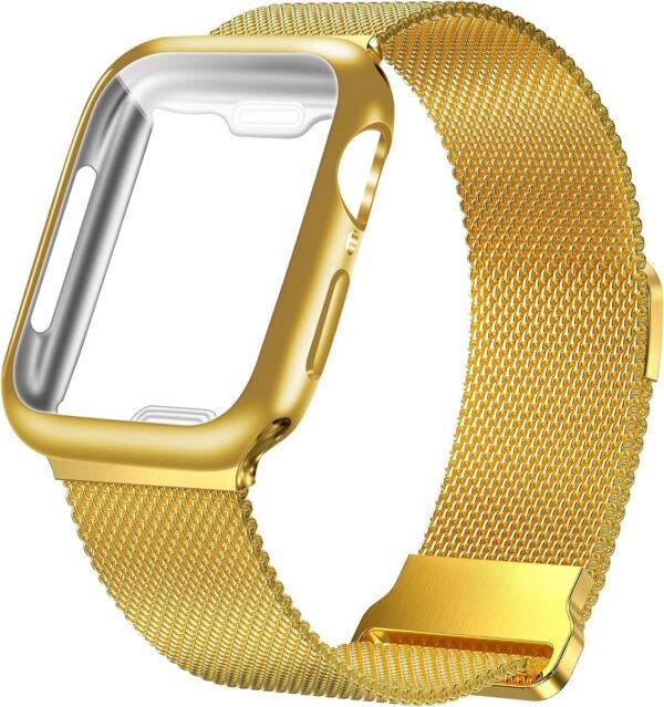 Geoumy Metal Magnetic Bands Compatible for Apple Watch Band 38mm with Case, Stainless Steel Milanese Mesh Loop Replacement Strap Compatible with iWatch Series 8/7/6/5/4/3/2/1 SE Women Men, Rose Gold