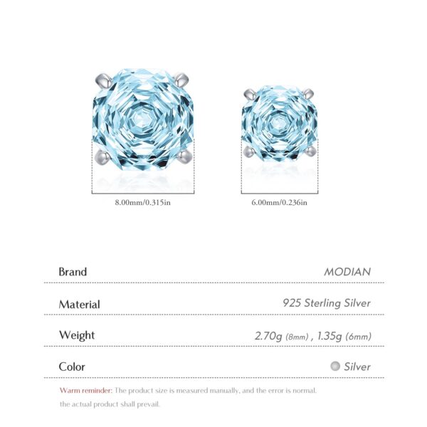 MODIAN Sparkling 925 Sterling Silver Delicate Rose Cut Simulated Aquamarine Trendy Stud Earrings For Women Wedding Jewelry