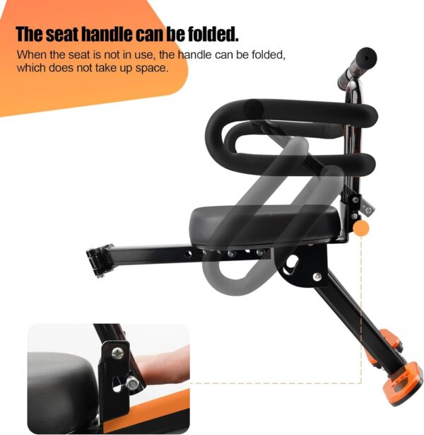 Kids Bike Seat with Handlebar Attachment, Detachable Front Mounted Child Bicycle Seats with Foot Pedals for Children 2~5 Years, Compatible with All Adult Mountain Bikes (Handle+Seat)