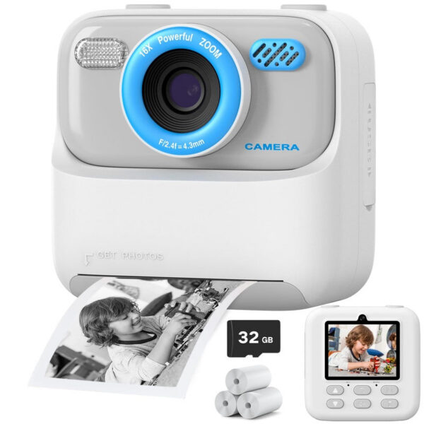 Upgrade Kids Instant 1080P HD Dual Lens Selfie Digital Camera for Girls Boys Christmas Birthday Gifts Toys With 32G Print