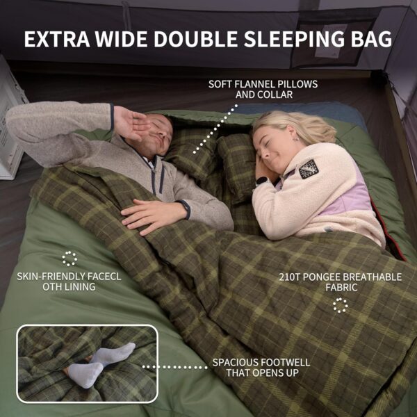 7622339f240fa041 Naturehike 0 Degree and 40 Degree Flannel Two Person Sleeping Bag with Pillows for Adults, Couples & Family, Doublewide Double Sleeping Bag 2 Person for All Seasons Camping Hiking Backpacking