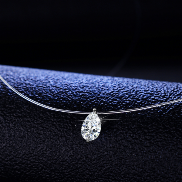 Creative Sier Pendant Female Fishing Line Necklace 1 Carat Moissanite Gift Chain Engagement Wedding Jewelry