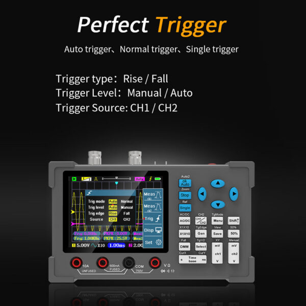 3in1 Digital Multimeter Signal Generator Dual Channel 120Mhz Bandwidth 250MSa/s Sampg Rate Handheld Oscilloscope