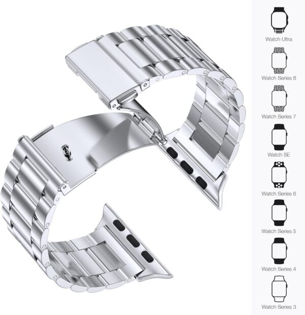766084b7091d7253 EPULY Compatible with Apple Watch Band 42mm 44mm 45mm 38mm 40mm 41mm, Business Stainless Steel Metal Wristband for iWatch SE & Series 7 6 5 4 3 2 1 for Men Women (Silver, 41mm 40mm 38mm)