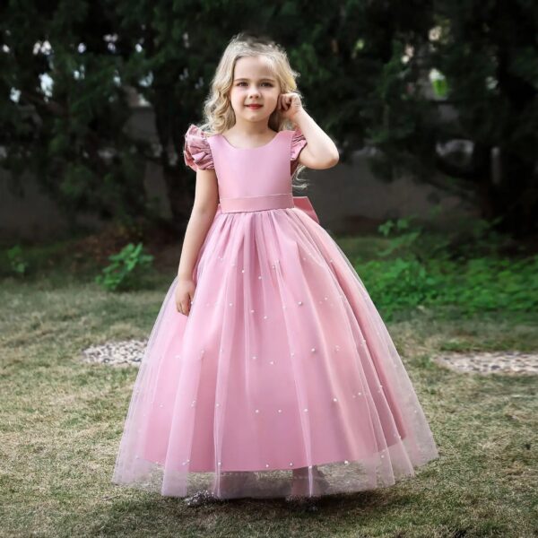 766e26b06c39099a Women's Long Bow Tie Princess Piano Recital Dress Puffy Wedding Gown