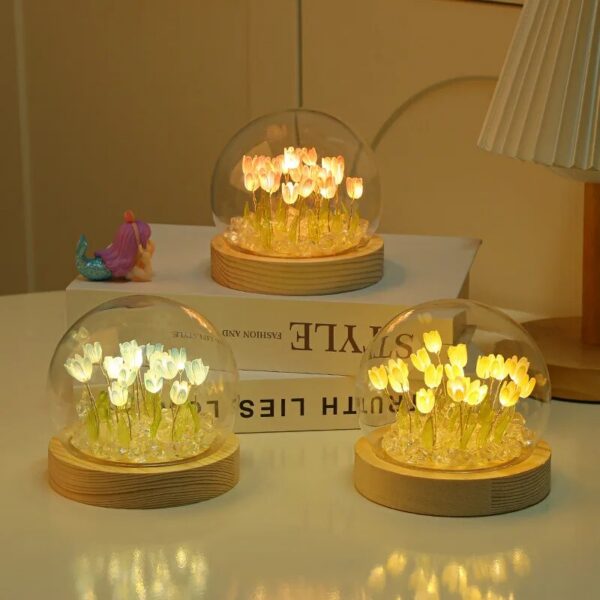 Artificial Tulip Flower Light Handmade DIY Bedside LED Night Bedroom Decor Christmas Birthday Gifts Table Lamp