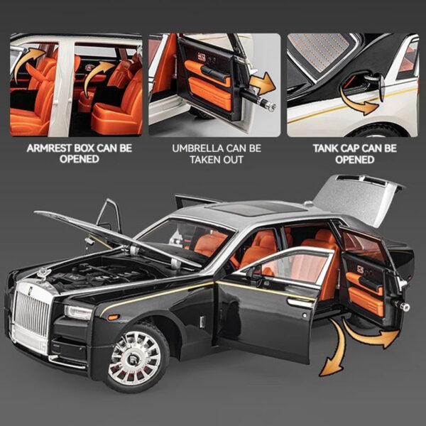 1:18 Rolls-Royce Phantom Car, Zinc Alloy Pull Back Toy Diecast Car with Sound and Light, Realistic Modeg Model Toy111