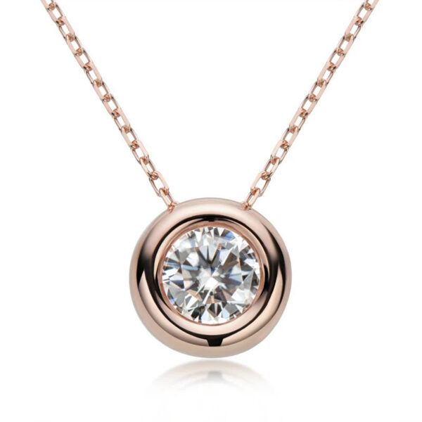 Lnngy 6.5mm Round Bezel Moissanite Pendant Necklace For Women 925 Sterling Silver Clavicle Chain Necklaces Jewelry Collare Mujer
