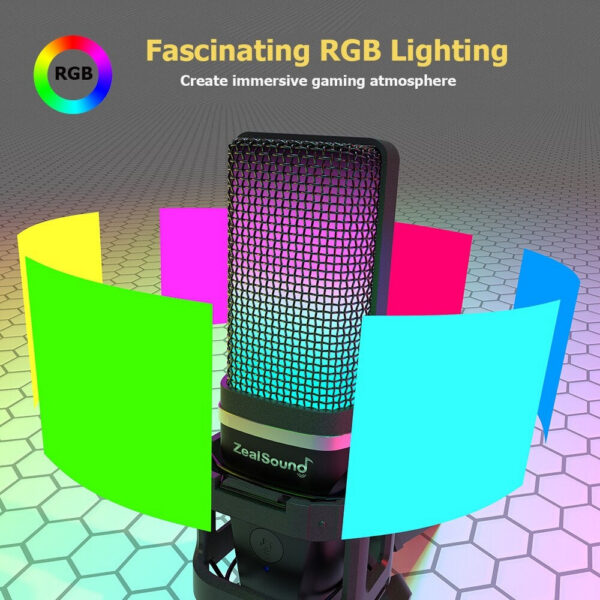 768b083b7c03720c Zealsound RGB USB Condenser Gaming Microphone Computer Professional Mic For PC PS4 PS5 Phone Recording Streaming Podcasting