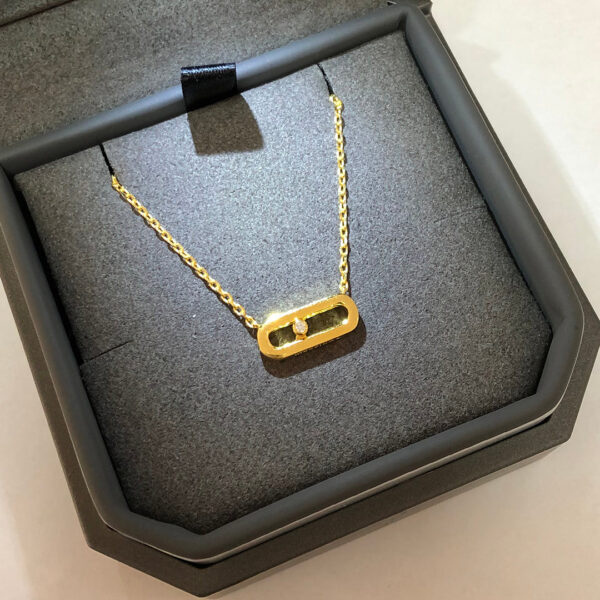 7698260afec4ed7b S Sterling Sier Electroplated 14K Gold Mobile Three Diamond Women's Necklace