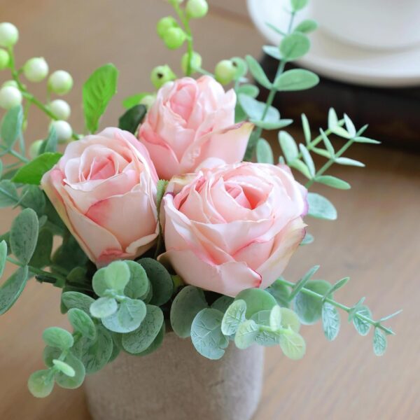 Artificial Flowers Kit with Pot, Combination of Fake Silk Orange Roses and Greenery,Small Plant Potted Decor for Offices,Bookshelf,Bedroom, Living Room,Party,Wedding Decorations…