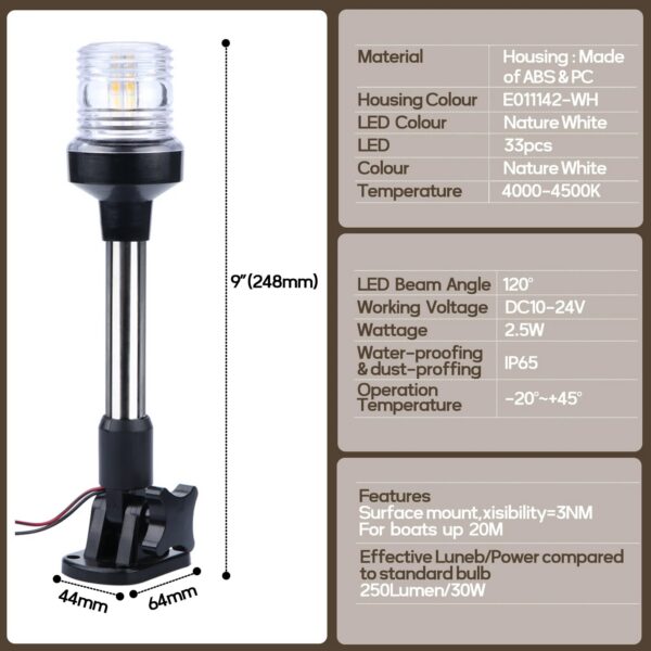 76c721ad42f69009 LED Fold Down Navigation Light, Sailing Signal Lamp, Marine Boat, Yacht Accessories, 12V, 25cm