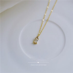 76d1369e156505cc Sterling Sier French Small Square Diamond Pendant 14k Gold Plating Necklace Women Fashion Shiny Clavicle Chain Jewelry