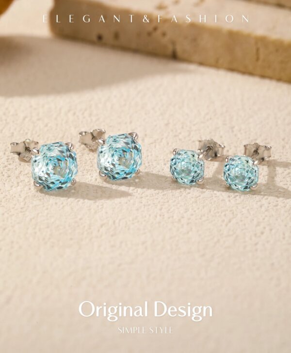 MODIAN Sparkling 925 Sterling Silver Delicate Rose Cut Simulated Aquamarine Trendy Stud Earrings For Women Wedding Jewelry