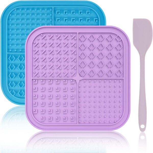 Lick Mat for Small Dogs and Cats 2 Pack, Dog Peanut Butter Lick Pads with Suction Cups for Slow Feeder, Anxiety Relief (Blue & Red)