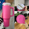 US STOCK 40oz Quencher Tumblers Pink Co-Branded Cosmo Black Chroma Flamingo Stainless Steel Valentines Day Gift Cups with Silicone handle Lid And Straw Car mugs