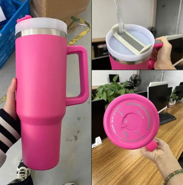 US STOCK 40oz Quencher Tumblers Pink Co-Branded Cosmo Black Chroma Flamingo Stainless Steel Valentines Day Gift Cups with Silicone handle Lid And Straw Car mugs