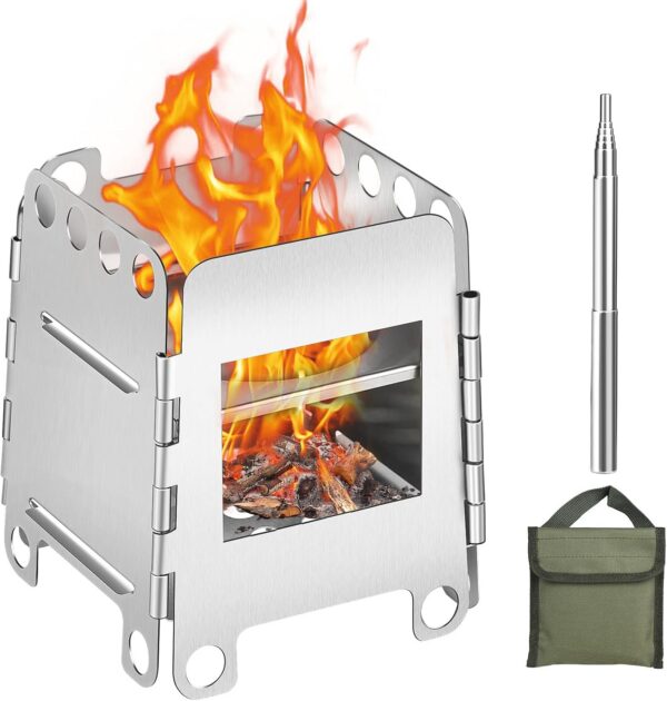 773b1595cad560d0 SWAWIS Campingkocher Holz Faltbar Tragbar, Hobo Kocher aus Edelstahl, Buschbox Mini mit Aufbewahrungstasche, Klein Holzvergaser für Picknick BBQ Kochen Camping Outdoor(8.7x10.7x7.8cm)