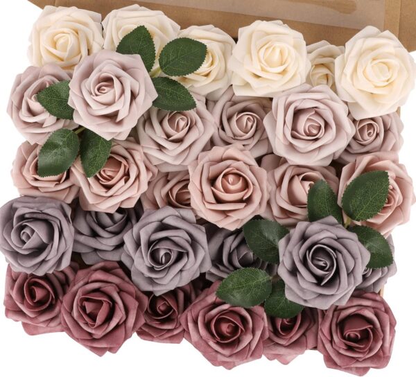 7743a075642a556d MACTING 30PCS Artificial Glitter Flowers, Black Fake Roses with Stem for Valentines Day Tree Ornaments Party Wreath Home Spring Indoor Decorations