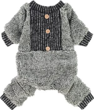 77684d88911458f0 Fuzzy Dog Pajamas, Winter Dog Clothes for Small Dogs Girl, Pet Onesie with Feet, Cat Outfit, Heather Grey, XS