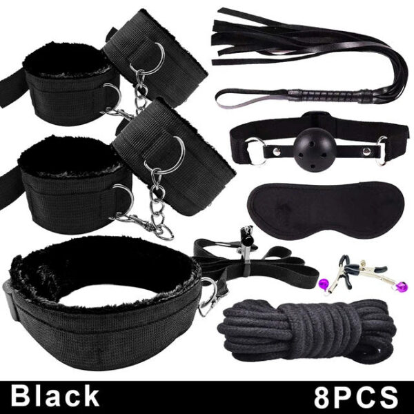 777139878046224c BDSM Bondage Set Erotic Bed Game Adults Handcuffs Vibrator Nipple Clamps Whip Spanking Slave Collars SM Kits Sex Toys For Couple