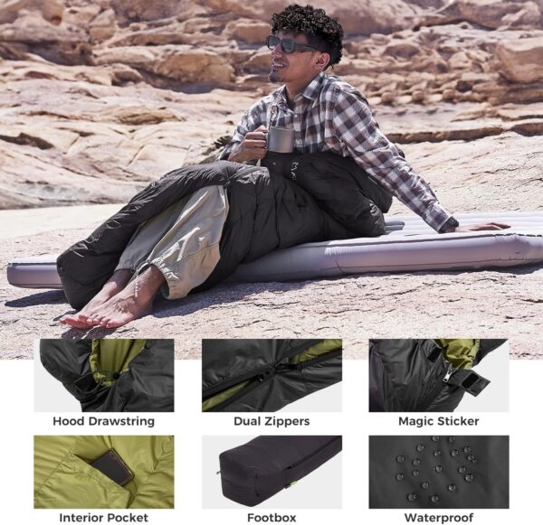 777e0bdd9f97d0ce ATEPA Down Sleeping Bag for Adults, 650FP Recycled Mummy Cold Weather Ultralight 3 Season Waterproof Compact Packable Sleeping Bag with Stuff Sack & 15D Nylon Shell for Backpacking Camping Hiking