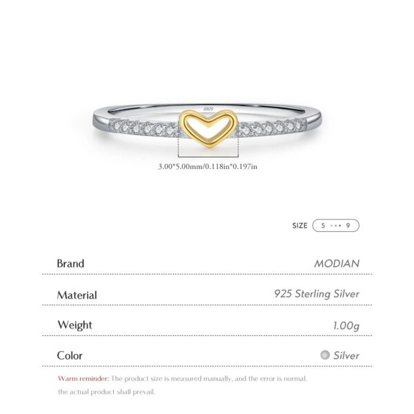 7785c141d56b0053 MODIAN 925 Sterling Silver Simple Romantic Heart Finger Ring Trendy Metallic Contrast Design Rings For Women Fine Jewelry
