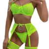 Avidlove Garter Set Lingerie for Women Fishnet Sexy Underwire Lace 4 Piece Sets Chain Bra S-XXL
