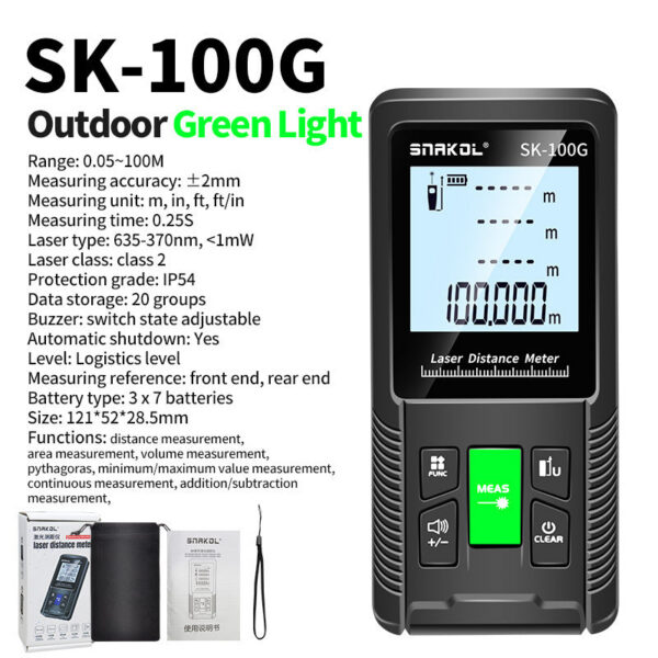 Snakol Tape Measure 120M Green Laser Distance Meter High Accuracy Roulette Multiple Measurement Functions Electronic Ruler