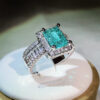 Sier New Arrival With Cotton Wool Imitation Natural Paraiba Full Diamond Ring For Women Birthday Party Jewelry Gift