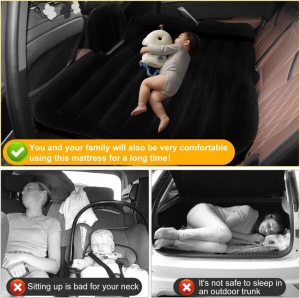 77d8be499643af49 Car Air Mattress Portable Car Bed Back Seat Camping Bed Inflatable Dog Bed for Car Universal SUV Camping Mattress with Car Air Pump 2 Pillows (Black)