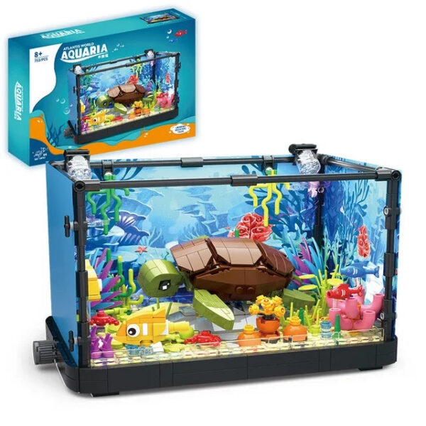 Fish Tank Kit with Lights, MOC Aquarium Marine Animal Building Blocks for Kids 6+, Bricks Toys Gifts