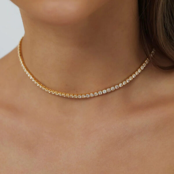 77f44aa3582da53a 2mm Moissanite Tennis Necklace For Women S925 Silver Plated 18K Gold Sparking Rhinestone Choker Chain Wedding Jewelry Adjustable