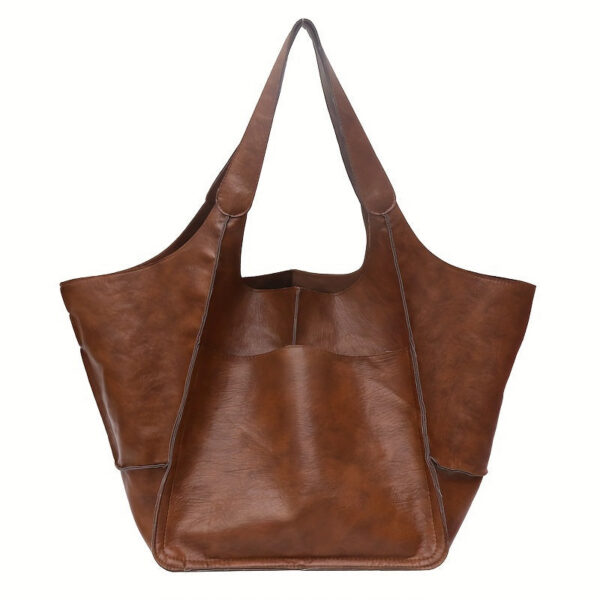 7802386f46dd5c2c Large Capacity Retro Tote Bag, Soft PU Leather Shoulder Bag, Stitching Handbag For Work Travel Shopping